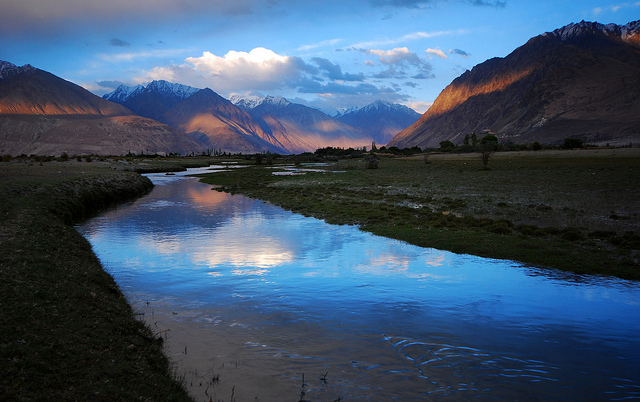 Sunset over Shyok river in Nubra Valley